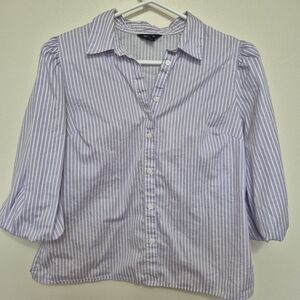 RW&CO Purple White Striped Button Down Blouse With Puff Sleeves – Size S